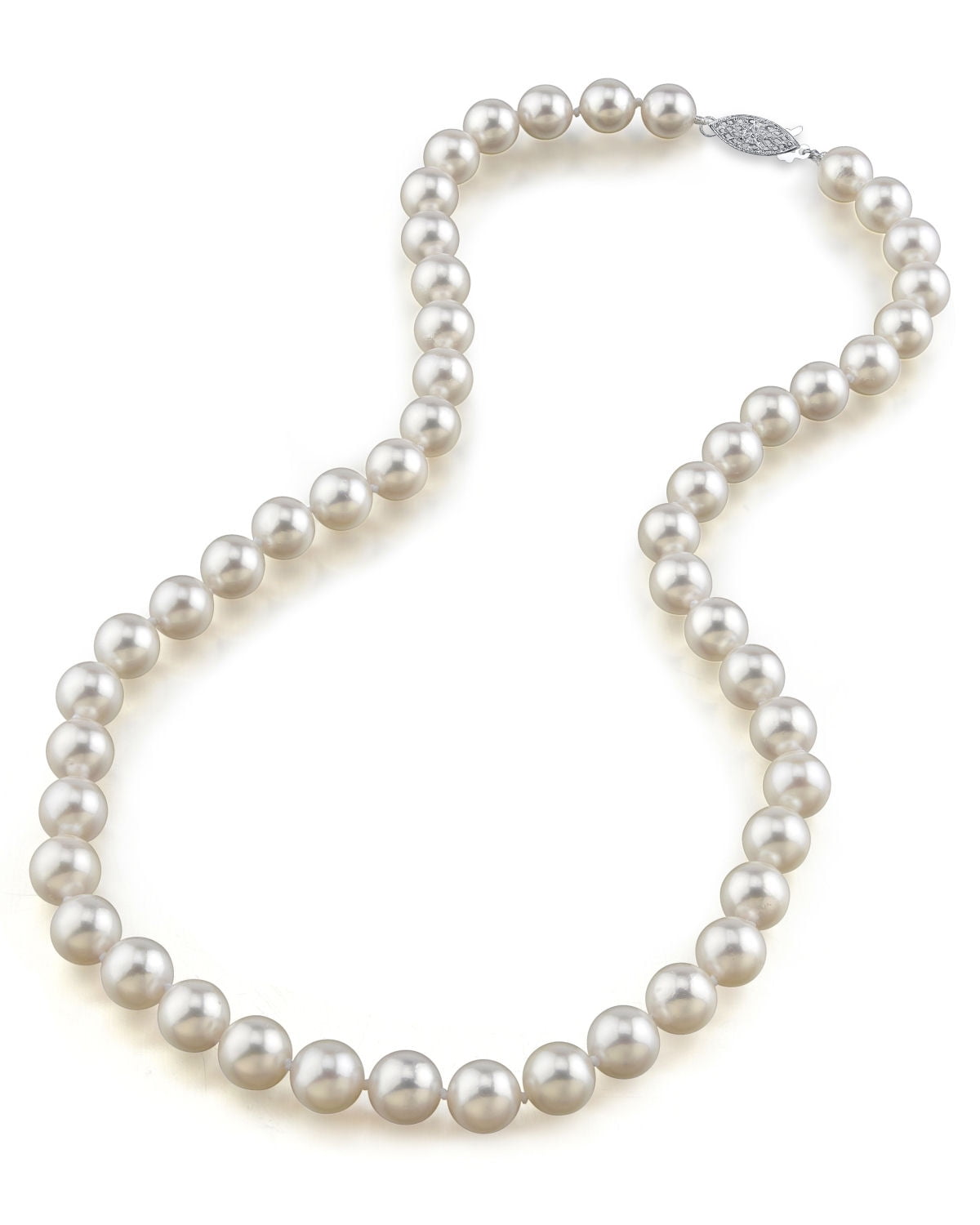 14K Gold 8.5-9.0mm Hanadama Japanese Akoya Saltwater White Cultured Pearl Necklace, 20" Matinee Length by The Pearl Source