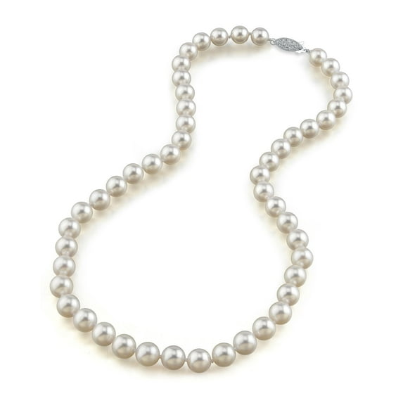 14K Gold 8.5-9.0mm Japanese Akoya Saltwater White Cultured Pearl Necklace - AA+ Quality, 24" Matinee Length