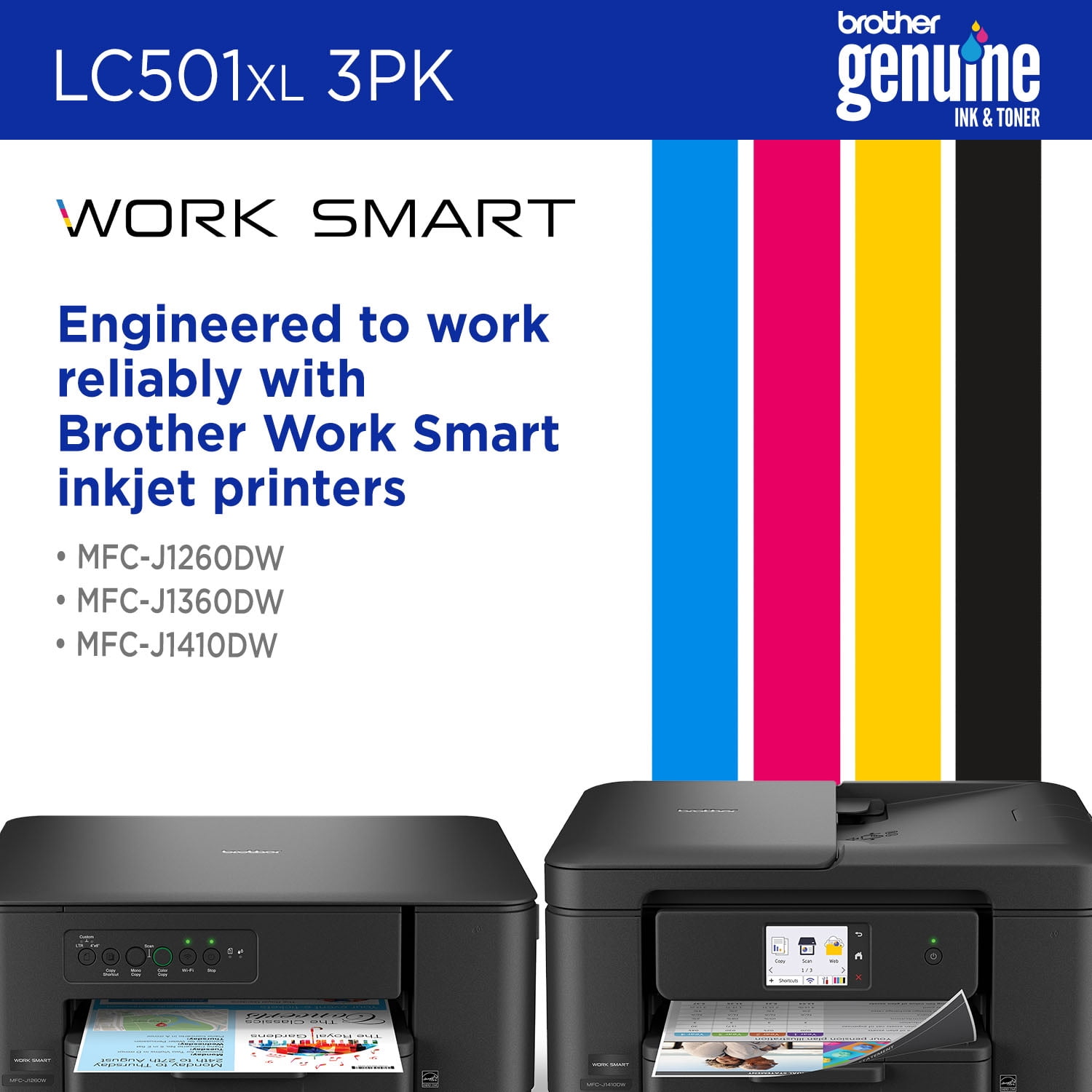 Brother Genuine LC501XL3PK 3-Pack High Yield Cyan, Magenta, and Yellow Ink Cartridges