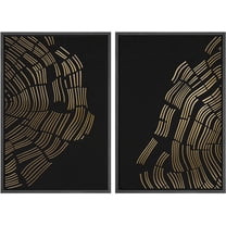 IDEA4WALL Framed Canvas Print Wall Art Set Gold & Black Dark Wood Rings Landscape Abstract Modern Art Minimalist Chic Relax/Calm for Living Room, Bedroom, Office - Black 24"x36"x3
