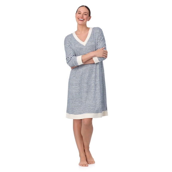 Aria Women’s Brushed Jersey 34” Long Sleeve V-Neck Sleepshirt, Sizes XS-4X