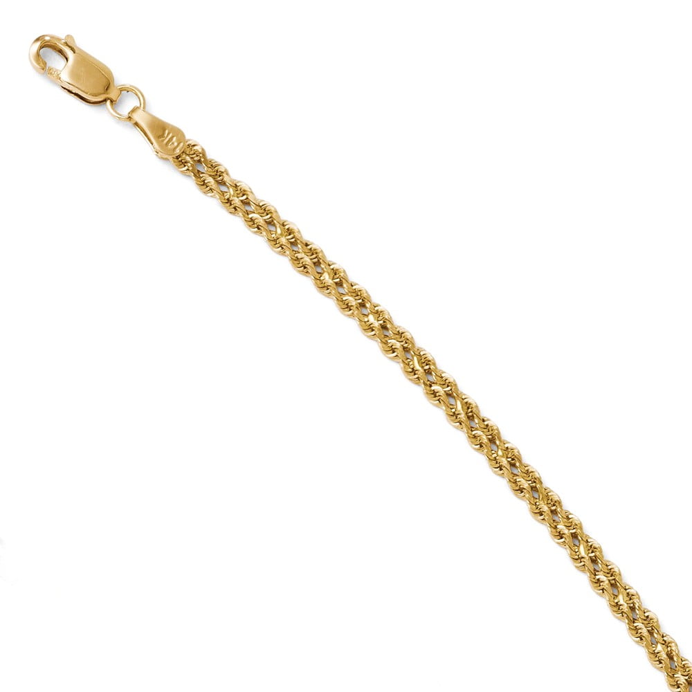 AA Jewels Solid 14k Yellow Gold 3mm Wide DiamondCut Double Rope