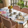 thumbnail image 3 of Bunny Easter Table Cloths for 5 Foot Rectangle Tables, Spring Floral Blue Eucalyptus Leaves Wooden Patio Waterproof Elastic Fitted Tablecloths, Washable Rectangular Table Cover for Camping, 3 of 8