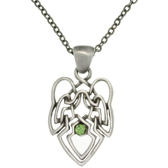 Jewelry Trends Pewter Green Crystal Rhinestone Celtic Knot Angel Pendant with 23 Inch Chain Necklace