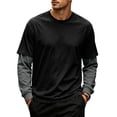 thumbnail image 2 of IAJDKMEK Men's Mock Layered Crewneck Top – Long Sleeve, Patchwork Design, Mens Casual Shirts, Fashionable Everyday Tee, 2 of 7