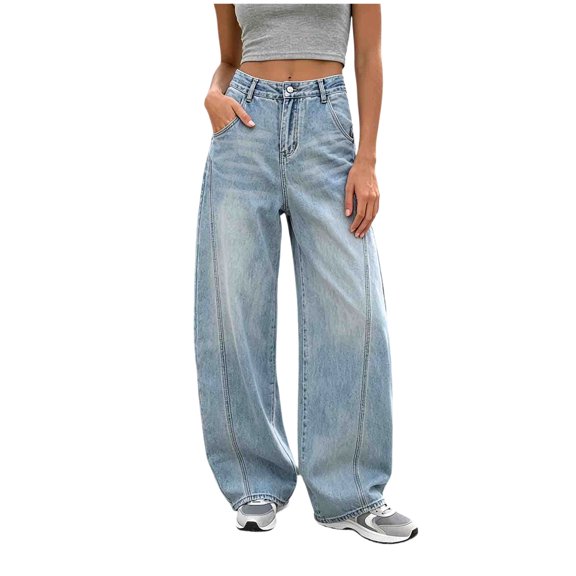 OYXSER Jeans for Women Women's High Waisted Wide Leg Barrel Jeans Baggy Pants Trendy Fit Relaxed Fit Everyday, Blue M