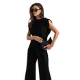 thumbnail image 2 of Women'S Round Neck Pleated Sleeveless Casual Suit,Sleeveless Crewneck Vest Wide Leg Pantsuit Business Sets with Pocket Black S, 2 of 7