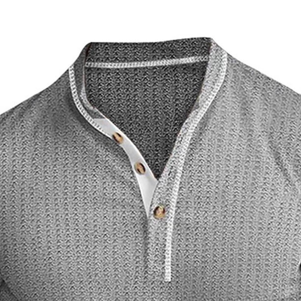 Ceisia Men's All Gift Seasons Casual Solid Color Button-Up Round Neck Long Sleeve Shirt - Comfortable Daily Outdoor Wear