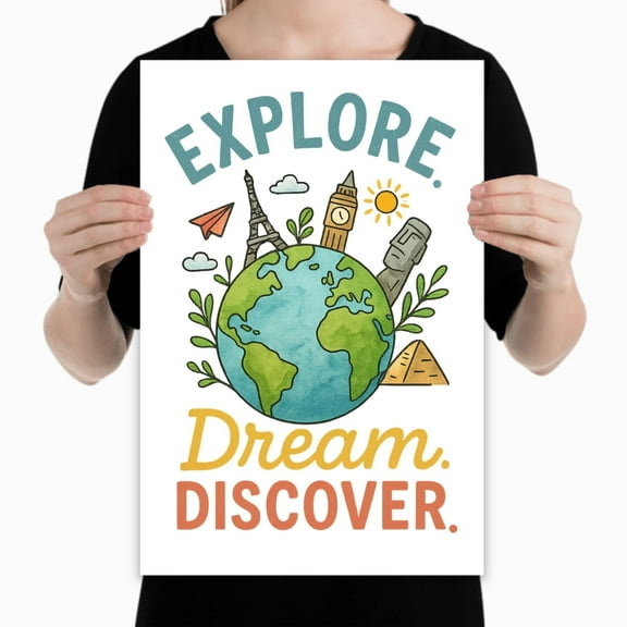 Explore Dream Discover Poster - Kids Room Decor - 13x19 Poster Print - Inspirational Art