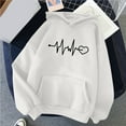 thumbnail image 2 of Pompotops Women's Comfortable Sweater Heart Pattern Printed Women's Hooded Pocket Drawstring Sweater Clearance, 2 of 4