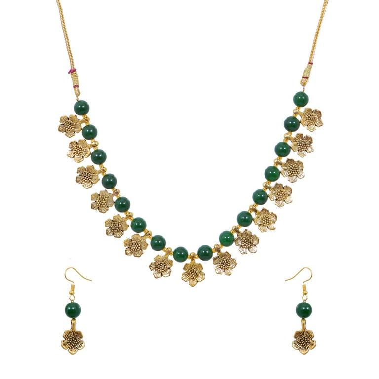 Gold Plated American Diamond Emerald Necklace Set |Indian Designs CZ Ad Bridal Choker Set | Gold Plated Pakistani Bridal Choker Jewelry Sets