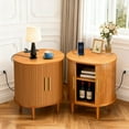 thumbnail image 5 of Mid Century Modern Nightstand with Charging Station, Fluted Accent Side Table with Sliding Door & Adjustable Shelf, End Table for Small Space, Living Room, Bedroom,Sofa Couch(1, Yellow), 5 of 9