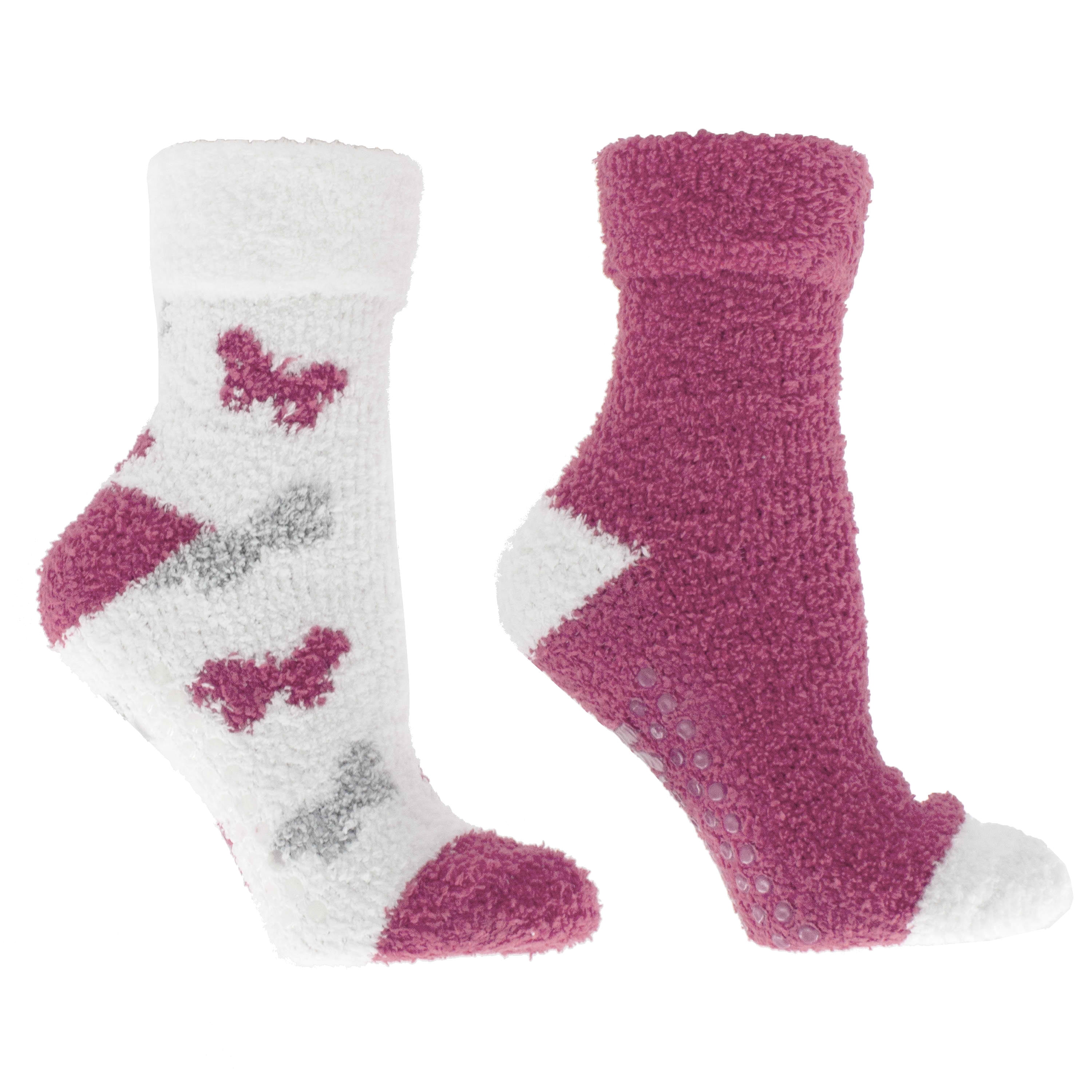 2 Pair Fuzzy Socks W/Non Skid, Rose & Shea Butter Infused, Coral ...