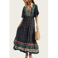 thumbnail image 3 of PRETTYGARDEN Women's Casual Summer Boho Floral Print Dress V Neck Short Sleeve High Waist Long Maxi Beach Dresses, 3 of 6
