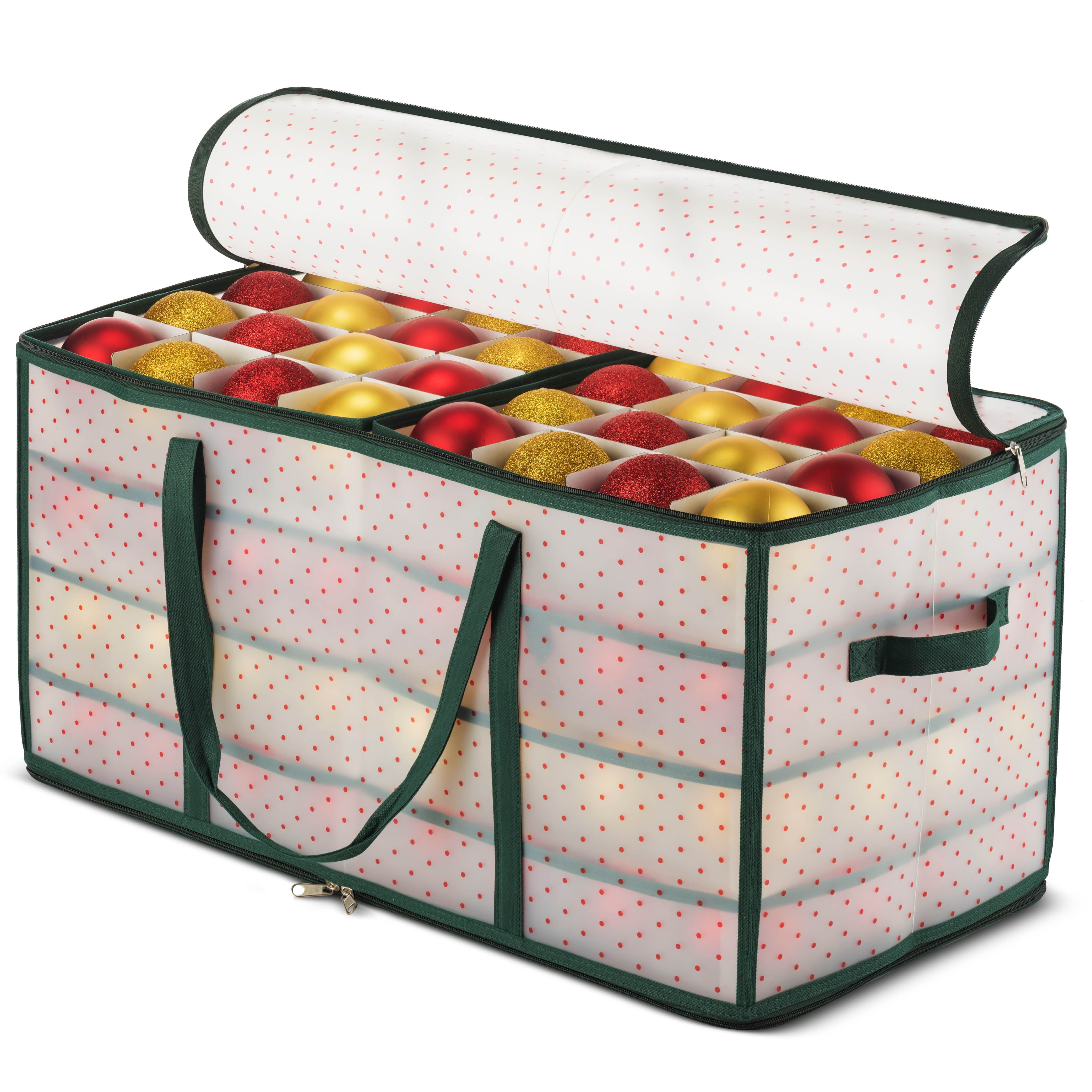 Plastic Christmas Ornament Storage Box Large with 2 Sided Dual Zipper
