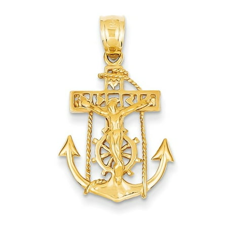 14k Yellow Gold Mariners Cross Crucifix Pendant