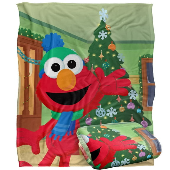 Sesame Street Furry Friends Forever Elmo Christmas Tree Kids Silky Touch Blanket, 50'x60'