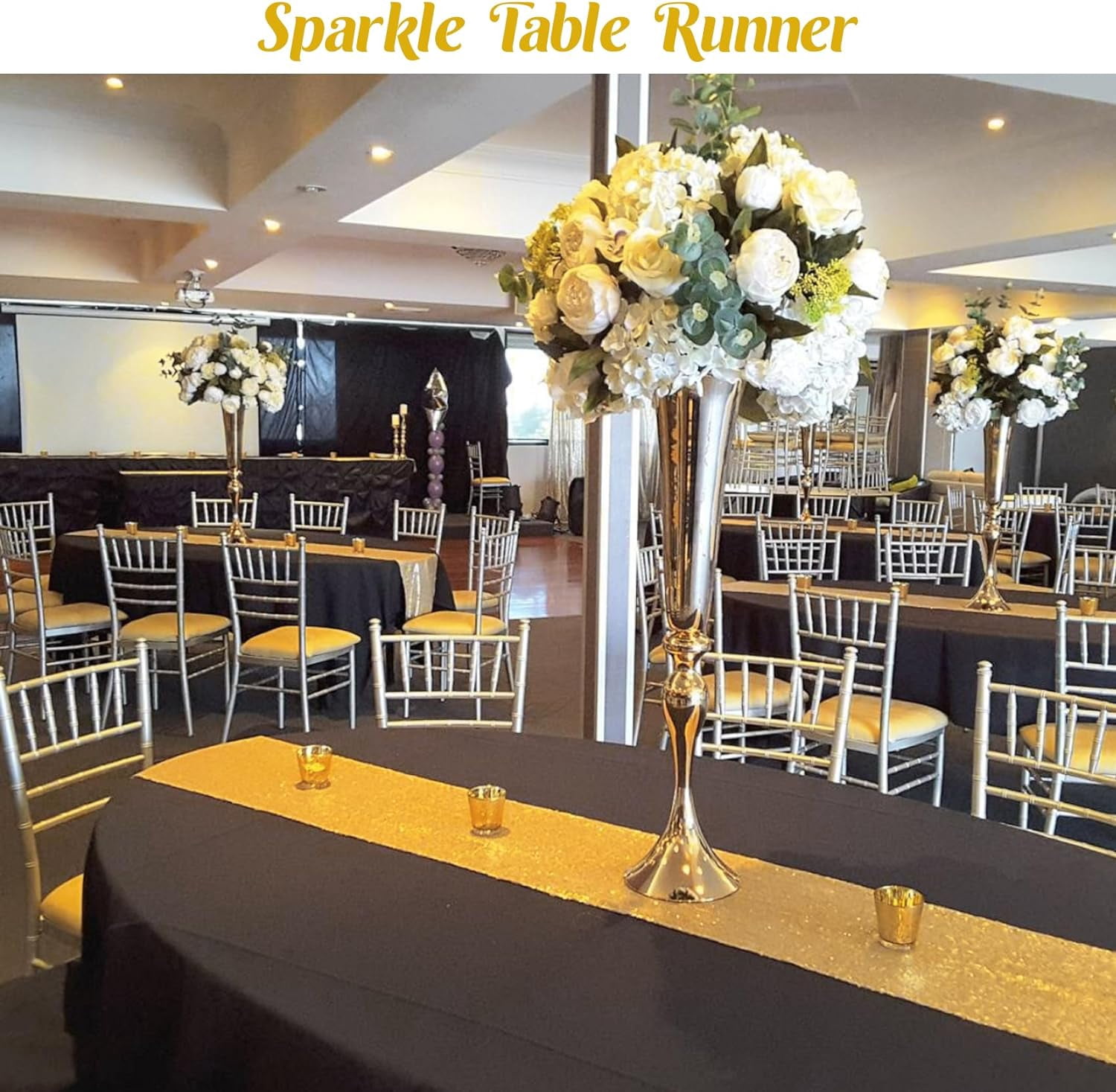 6 Pack Gold Sequin Table Runners 12" x 72" Sparkle Sequin Table Cloths for Wedding Party Banquet Bridal Shower Decorations