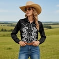 thumbnail image 3 of Western Shirts for Women Cowgirl Cowboy Floral Print Button Down Shirt Long Sleeve Snap Spring Fall Black Outfits L, 3 of 6