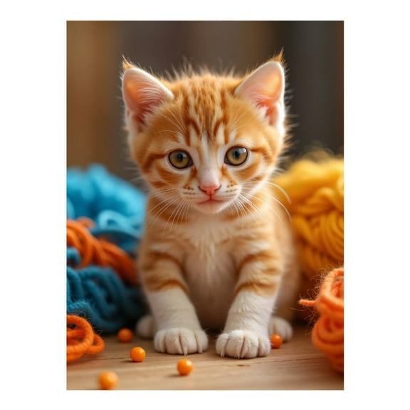 Diamond Art Kit for Adults, Cute Ginger Kitten With Yarn Balls Diamond Painting for Adults Beginners, DIY Diamond Art Painting Kits, 5D Diamond Painting Crafts for Home Decor 12x16 Frameless