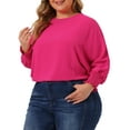 thumbnail image 4 of Unique Bargains Women's Plus Size Chiffon Tops Batwing Ruffle Long Sleeve Loose Blouses 1X Hot Pink, 4 of 6