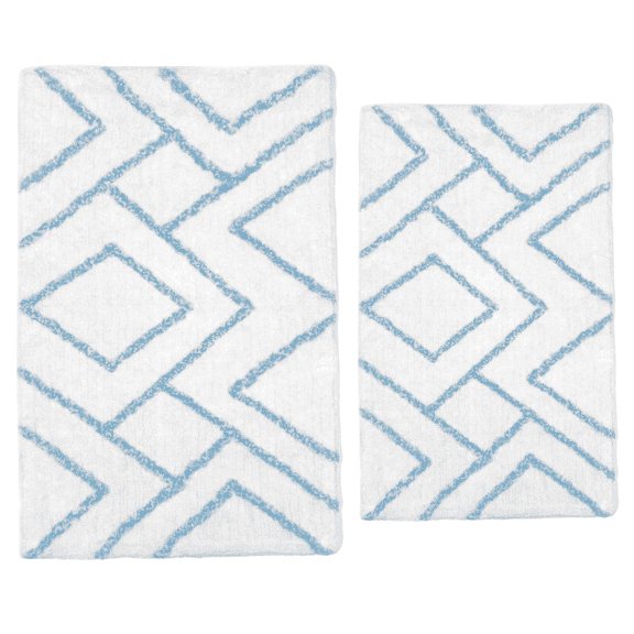 Soft&Cuddly 2pc Modern Blue Bath Mat Set | Soft Bathroom Rug | Non-Slip, Ultra-Absorbent, Quick-Dry & Machine Washable | Stylish Decorative Shower Mat