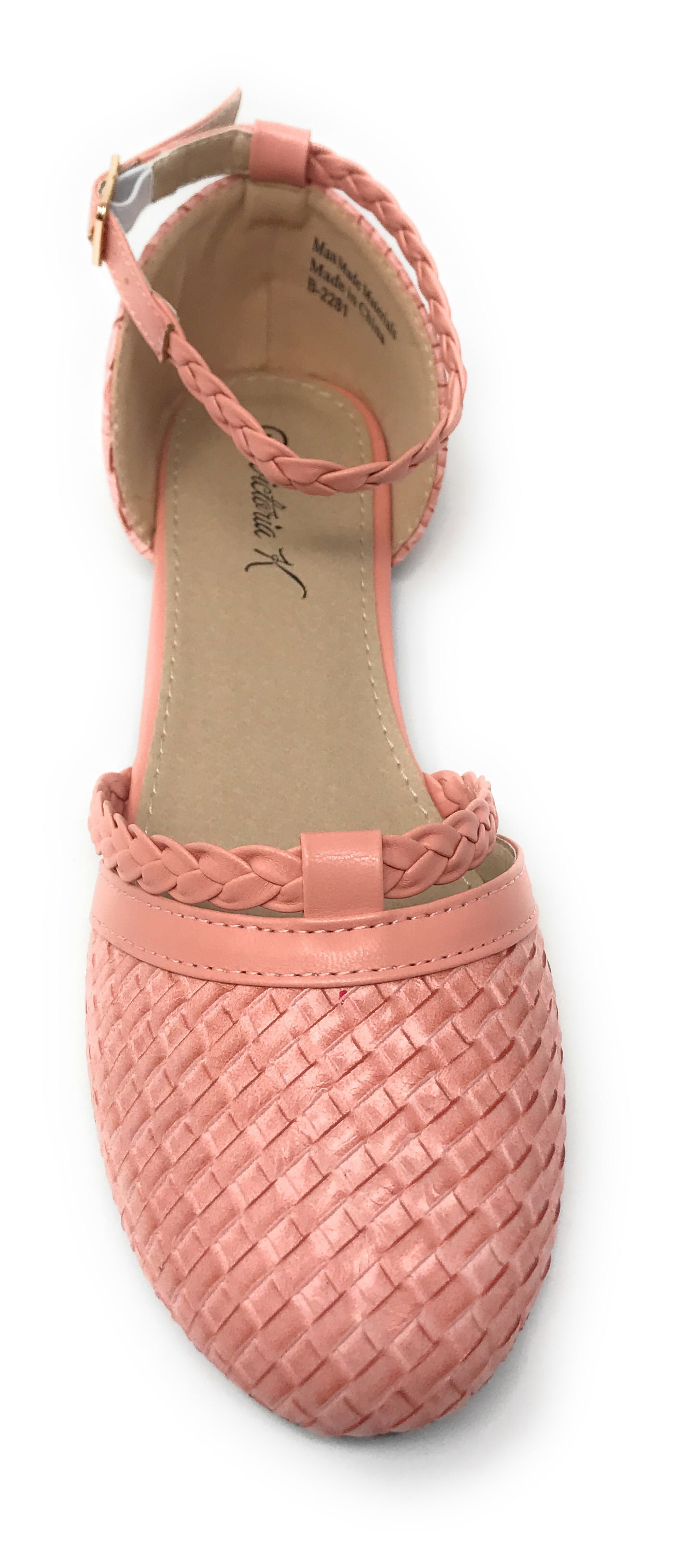 Victoria K Women's Basket Weave With Braid Straps Ballerina Flats