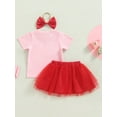 thumbnail image 4 of hirigin Toddler Girls Valentine's Day Outfit Sets Short Sleeve Letter Print Tops + Red Tulle Skirt + Headband, 4 of 9