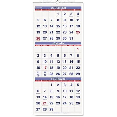 AT-A-GLANCE PM11-28 AT-A-GLANCE Recycled Three-Month Reference Wall Calendar, 12 x 27, 2014-2016