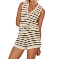 thumbnail image 5 of Womens 2 Piece Outfits Sleeveless V Neck Striped Knit Tops & Shorts, 5 of 7