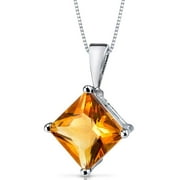 2.26 ct Princess Cut Orange Citrine Pendant Necklace in 14K White Gold, 18"