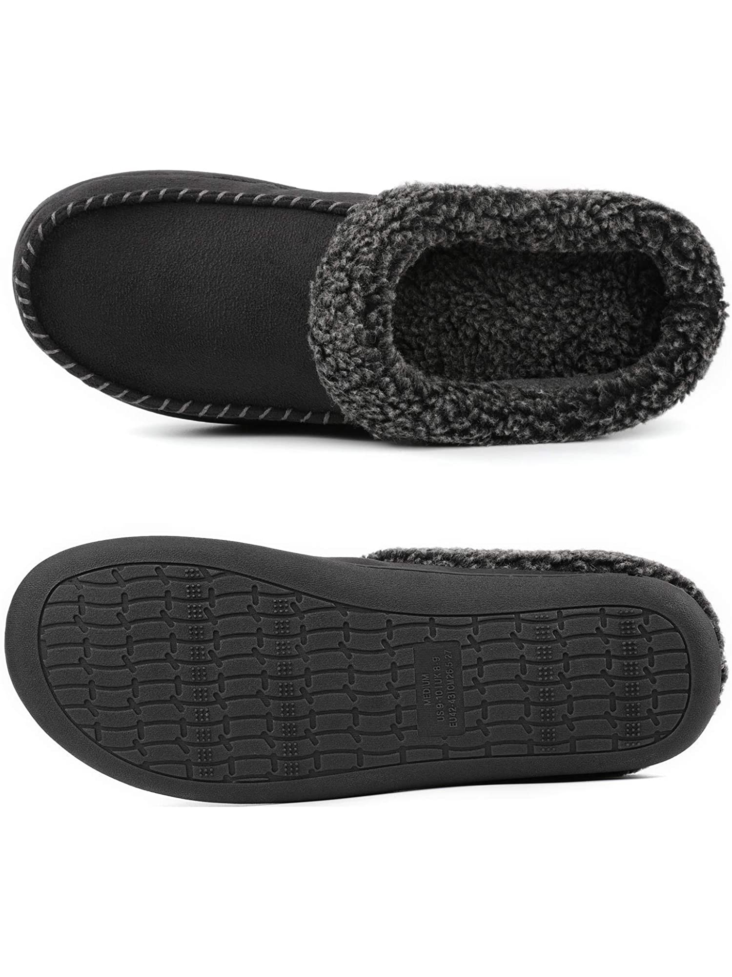 Men's Cozy Memory Foam Moccasin Suede Slippers with Fuzzy Plush Wool-Like Lining, Slip on Mules Clogs House Shoes with Indoor Outdoor Anti-Skid Rubber Sole - image 5 of 6