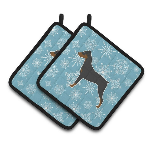 Carolines Treasures BB3513PTHD Winter Snowflake German Pinscher Pair of Pot Holders , 7.5HX7.5W, multicolor