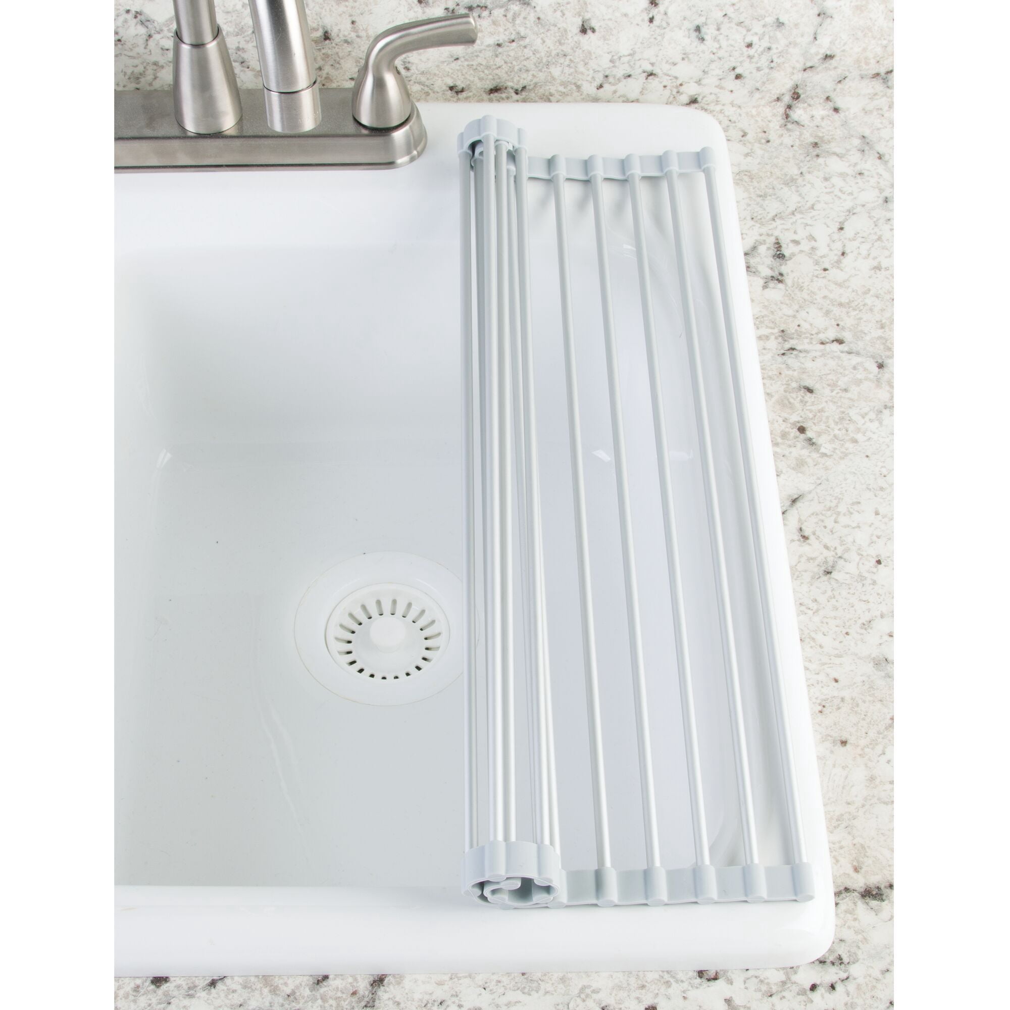 iDesign Rustproof Aluminum Over-the-Sink Dish Drainer Rack, Silver/Gray