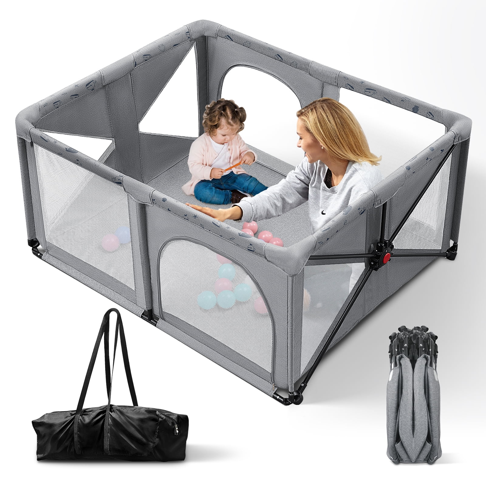 Buy YACUL 59 x 47 Foldable Baby Playpen, Portable Home Indoor Outdoor