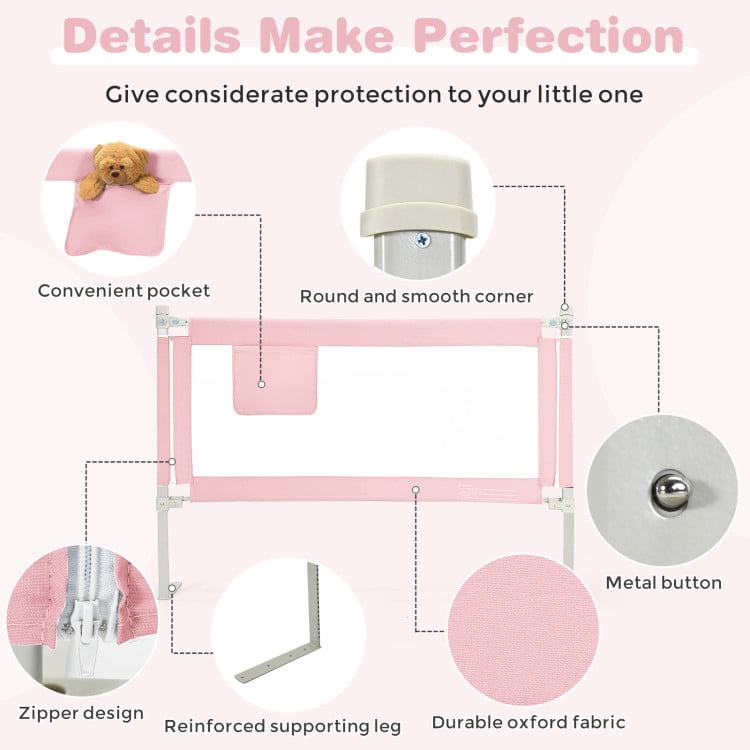 YYAo Bed Guard Rails,Bed Fence,Bed Gate for Baby,57 Inch Toddlers Vertical Lifting Baby Bed Rail Guard with Lock-Pink