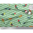 thumbnail image 2 of Soimoi Green Rayon Fabric Stripe & Bird Printed Fabric 1 Yard 58 Inch Wide, 2 of 3