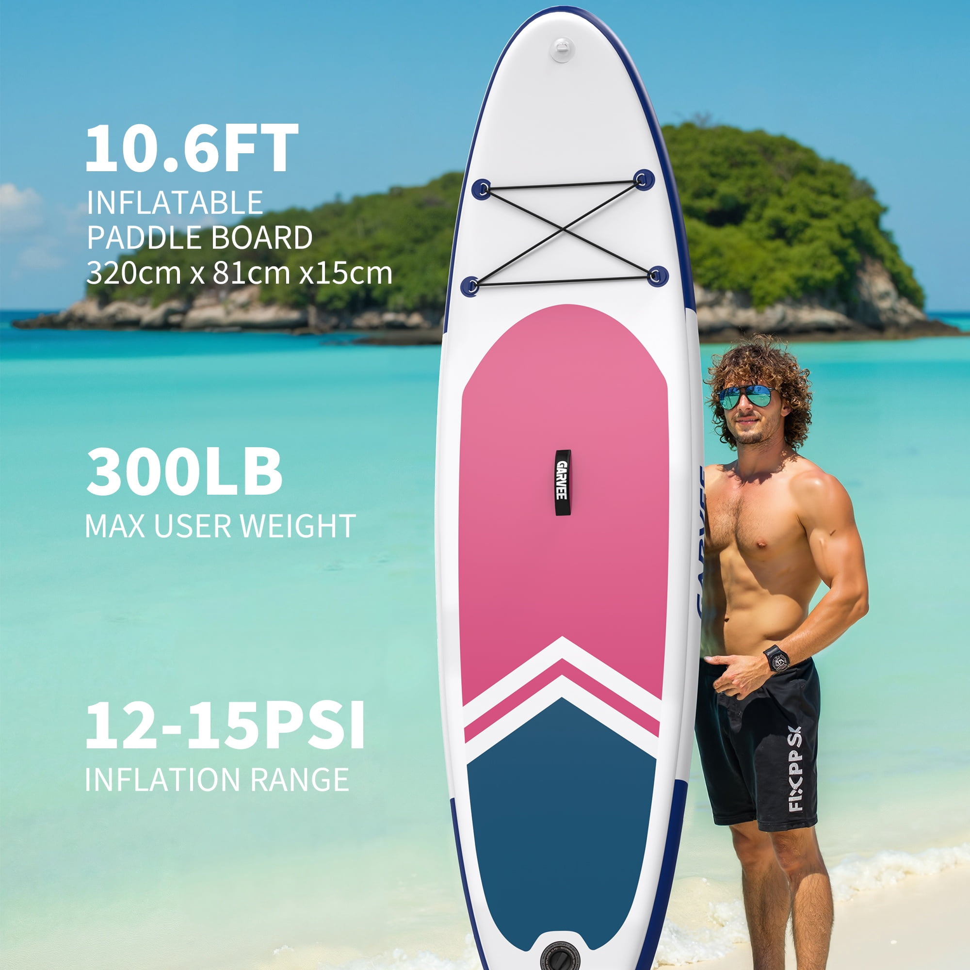 Garvee Inflatable Stand-up Paddle Board, 10.6' x 32'' x 6'', with Camera Mount, Rose Red