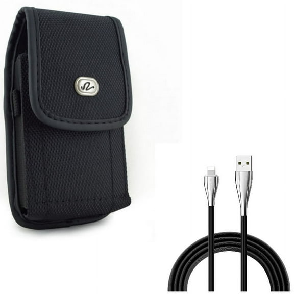Case Belt Clip w 10ft USB Cable for iPhone XS/X - Rugged Holster Canvas Cover Pouch, Charger Cord Power Wire Long Sync for iPhone XS/X