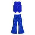 thumbnail image 4 of vastwit Kids Girls Boys Sequins Hip-hop Jazz Dance Outfit Vest Waistcoat Top Shirt+Flared Pants Streetwear Royal Blue 170, 4 of 5