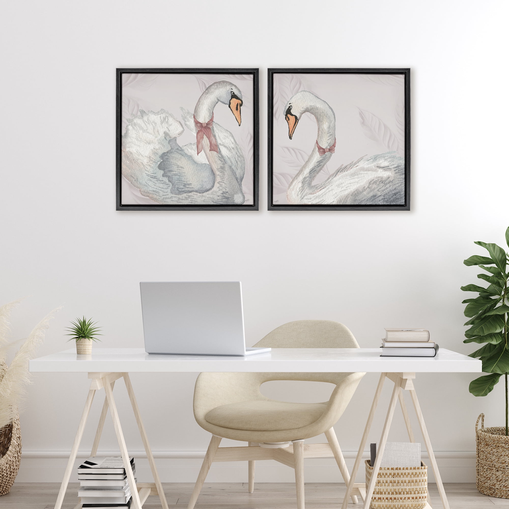 Stupell Industries Classic & Elegant Swans 2 Piece Black Framed Floater Canvas Set, design by Elizabeth Medley
