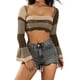 thumbnail image 1 of SAYOO Tops Cortos de Punto para Mujer, Camisa de Patchwork de Punto de Ganchillo de Manga Larga Acampanada con Cordón en la Espalda Streetwear SAYOO  casual, 1 of 8