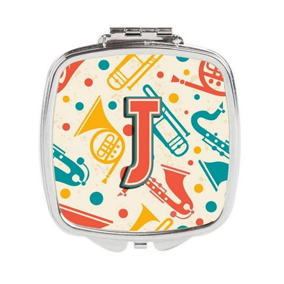 Letter J Retro Teal Orange Musical Instruments Initial Compact Mirror