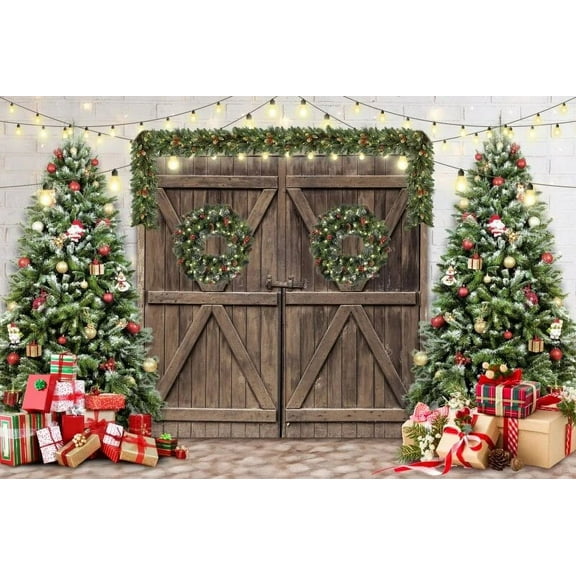 Christmas Wooden Board Photography Backdrops Xmas Tree Gift Lights Barn Door Holiday Party Baby Portrait Photographic Background