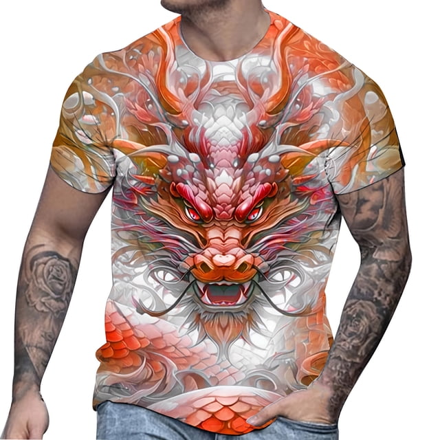 LUOGENLI T-shirts pour Homme pour Hommes T-Shirt à Manches Courtes Imprimé 3D T-Shirt d'Été Mode T-Shirt Imprimé T-shirts Amusants pour Hommes T-shirts Graphiques Fête de la Saint-Patrick Rouge P