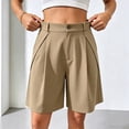 thumbnail image 5 of Qgtaibl Women's Bermuda Dress Shorts High Waisted Pleated Wide Leg Shorts with Pockets Summer Loose Fit Solid Color Fomal Work Shorts Khaki S, 5 of 8