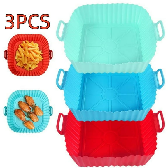 3 Pack Air Fryer Silicone Liners 8inch Air Fryer Silicone Pot Reusable Food Grade Silicone Airfryer Liners Baking Basket Accessories Replacement of Flammable Disposable Parchment Paper