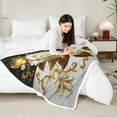 thumbnail image 4 of Manfei White Blossom Fleece Blanket 40x50, Gold Victorian Damask Sherpa Throw, Black White Marble Plush Throw Blanket, Lightweight Room Decor, 4 of 8
