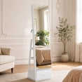 thumbnail image 6 of Skyhill 360°Swivel Jewelry Armoire, 60" Full Length Mirror Cabinet with 3 Rear Shelves, Bottom Drawer, White, 6 of 9