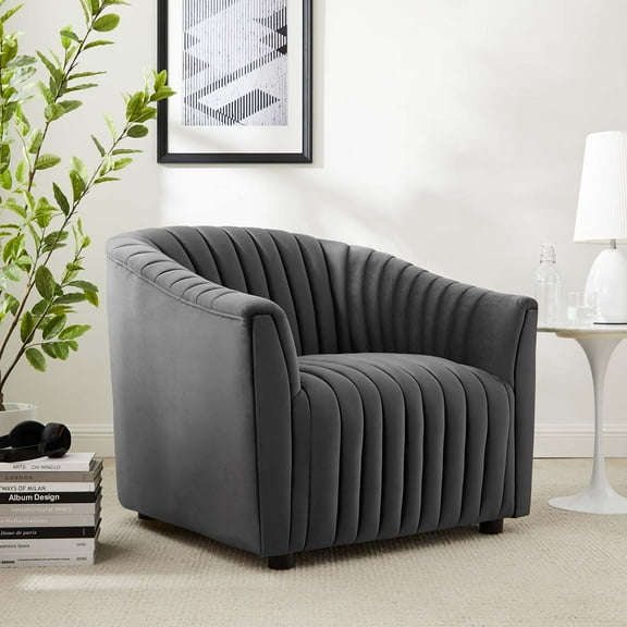 Modway Announce Modern Performance Velvet Tufted Armchair in Charcoal